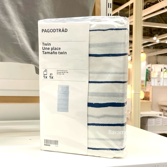 Ikea PAGODTRÄD Duvet cover and pillowcase white/dark blue, Twin BRAND NEW - Picture 5 of 5